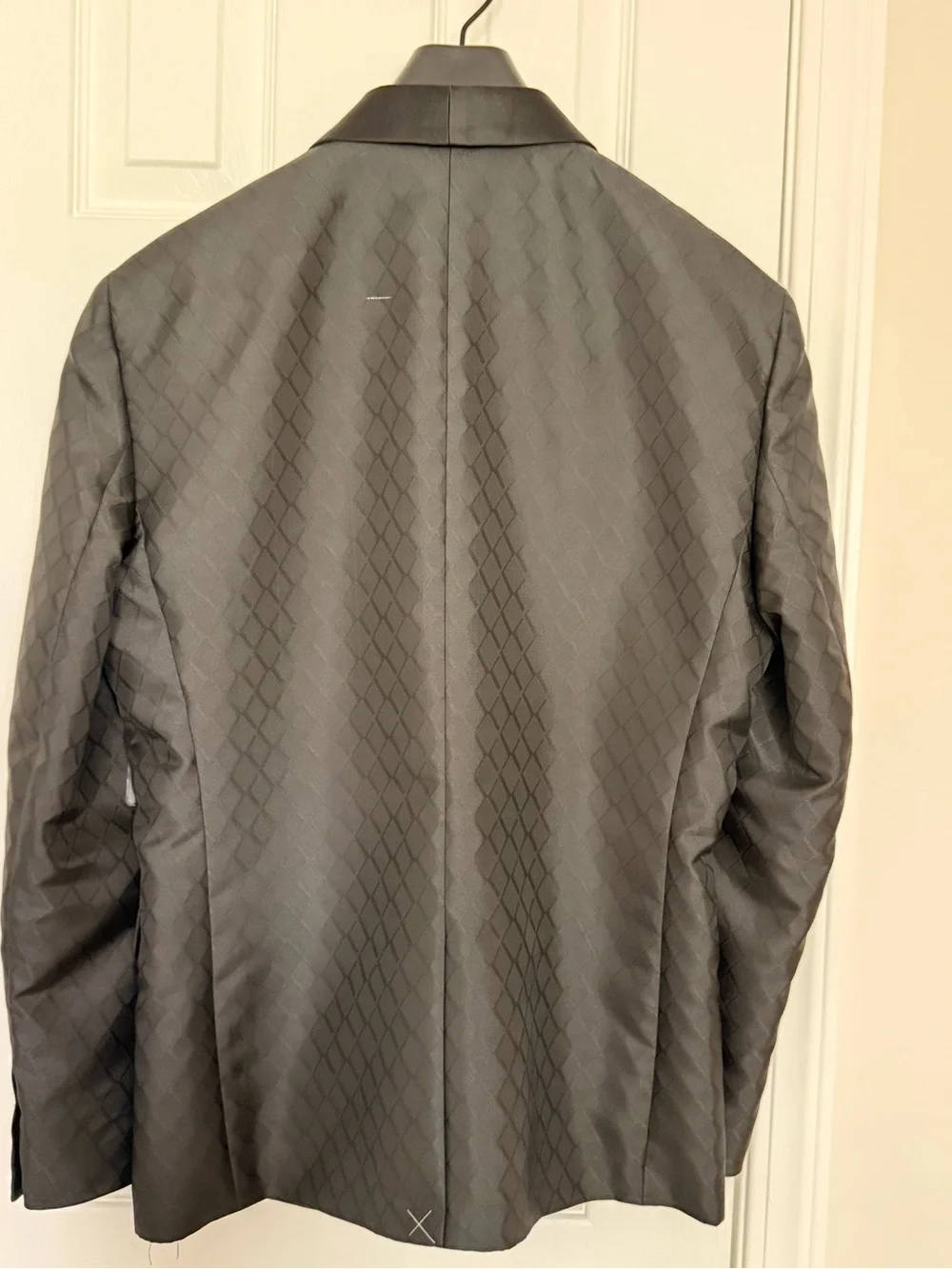 Express Men's Black Diamond-Pattern Satin Shawl Lapel Blazer